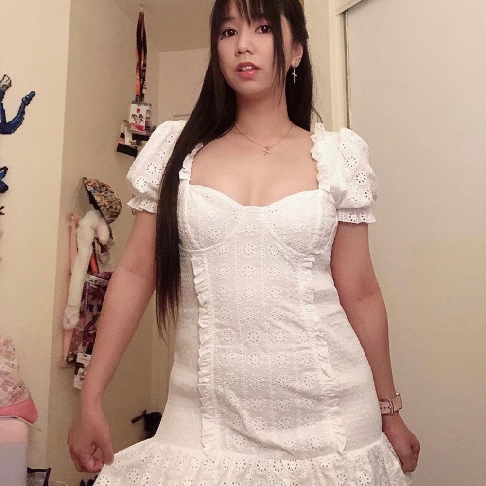 F21 white bustier corset ruffle peasant mini dress
